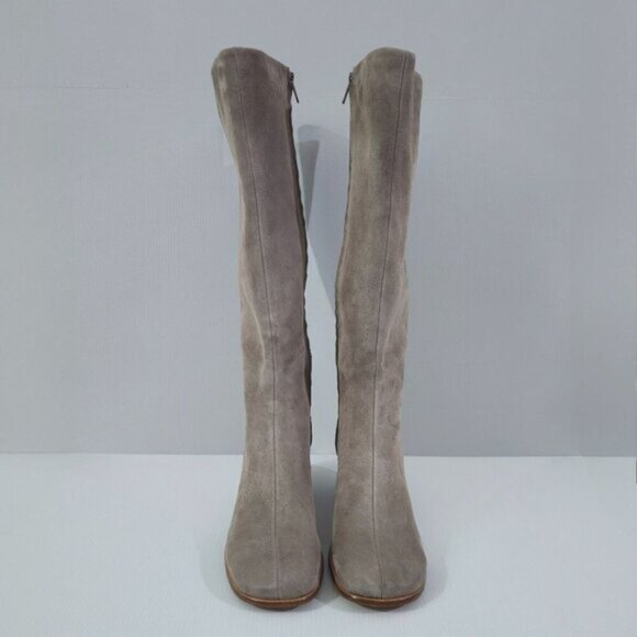 Vince Maggie Knee High Boot Womens 8 Taupe Suede Tall Block Heel Fall Neutral - Picture 4 of 14